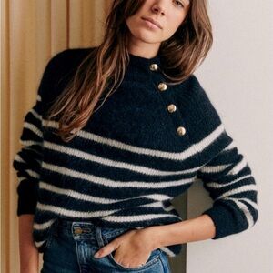Sezane Trudy Jumper in Navy and Ecru Stripe; Made in Italy; NWT